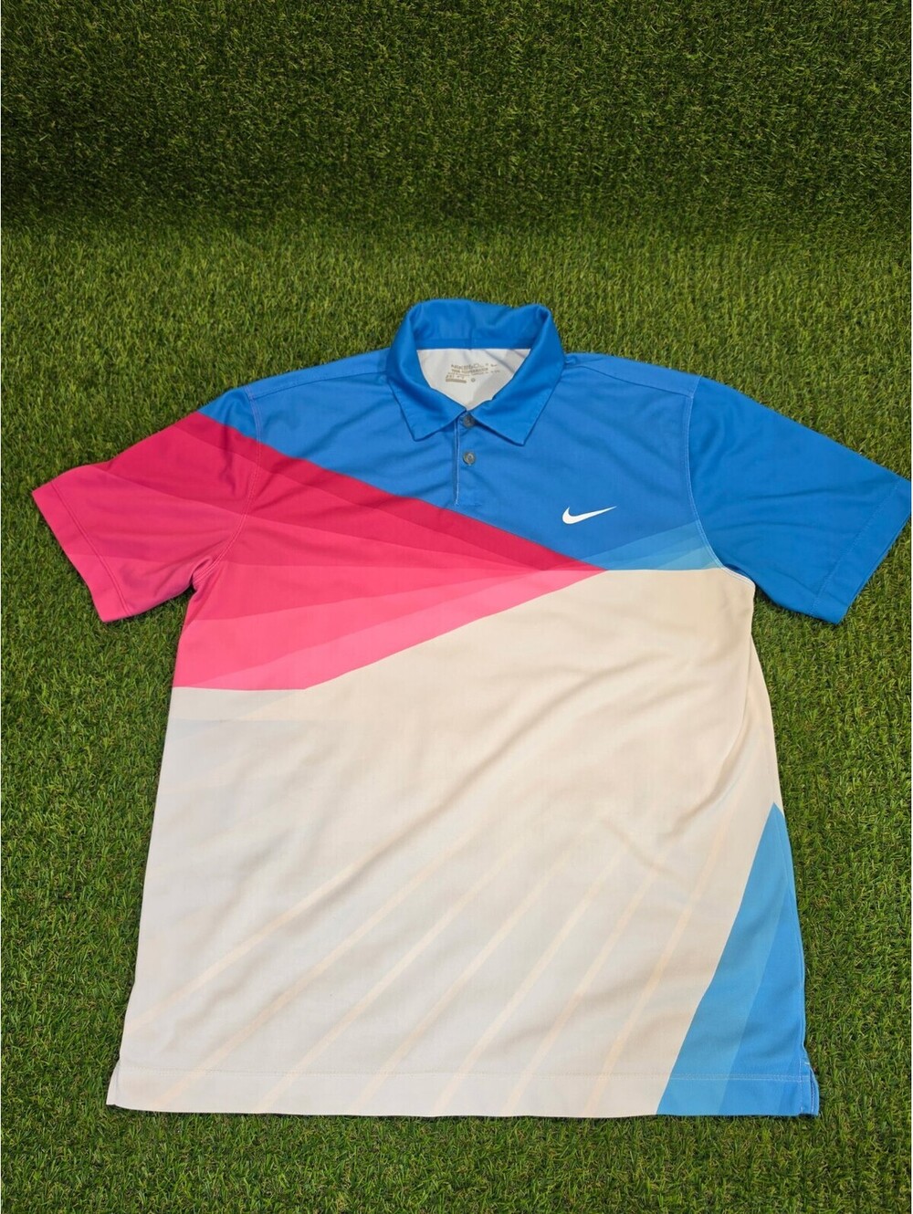 Nike Men's Colorblock Polo Shirt with Blue, Pink, and White